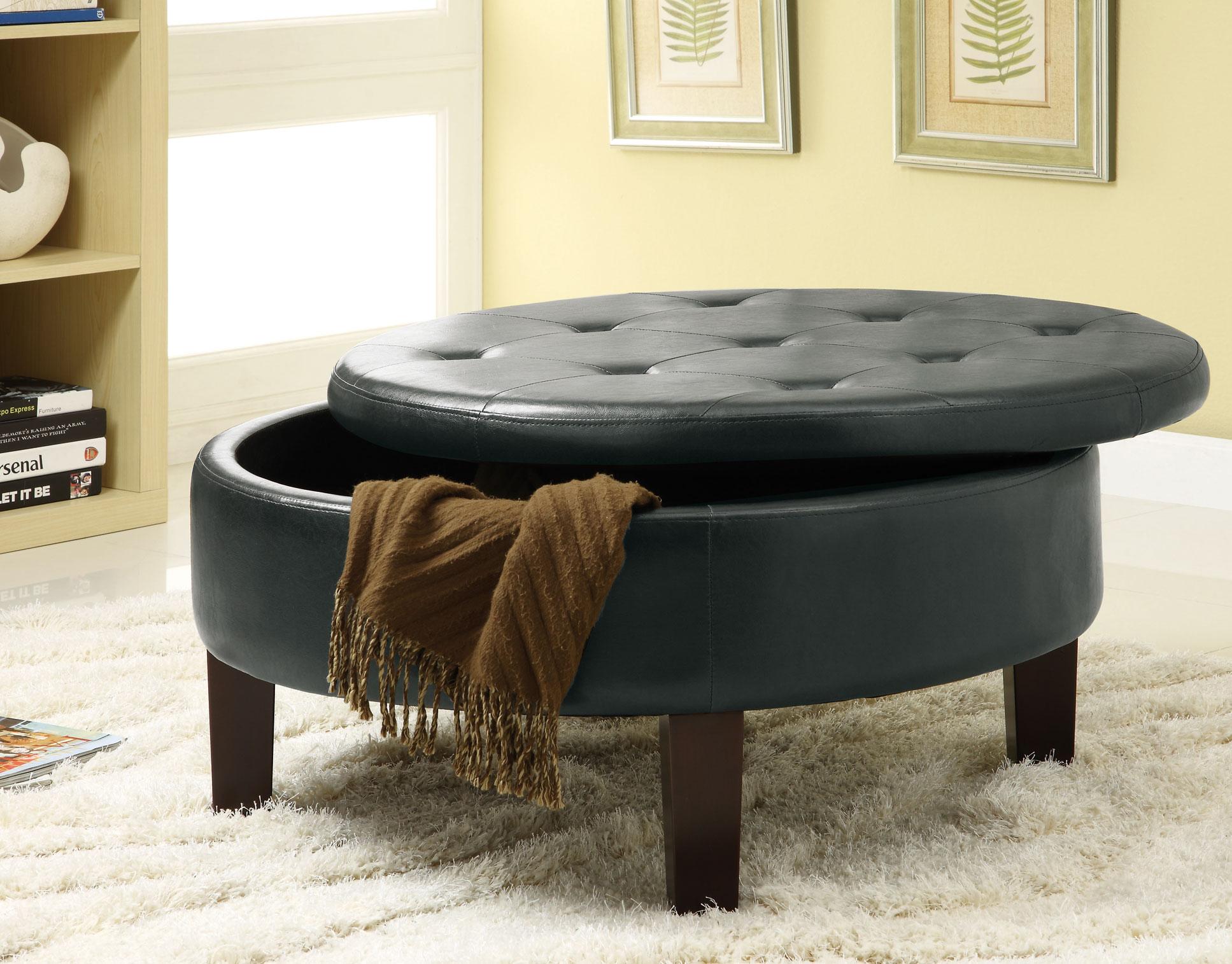 Leather round sales ottoman with storage